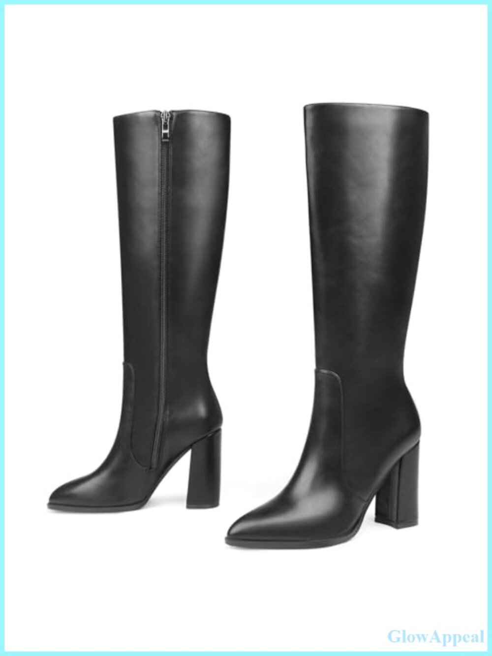 Women's Knee High Boots Pointed Toe Chunky Block Heel Side Zip